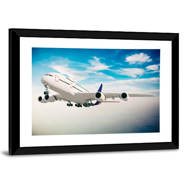 Airplane Against Blue Sky Canvas Wall Art-3 Horizontal-Gallery Wrap-25" x 16"-Tiaracle