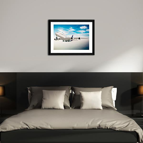Airplane Against Blue Sky Canvas Wall Art-3 Horizontal-Gallery Wrap-25" x 16"-Tiaracle