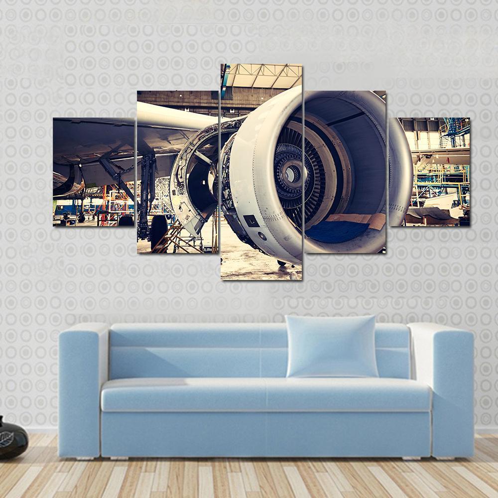 Airplane Engine Maintenance Canvas Wall Art-5 Star-Gallery Wrap-62" x 32"-Tiaracle
