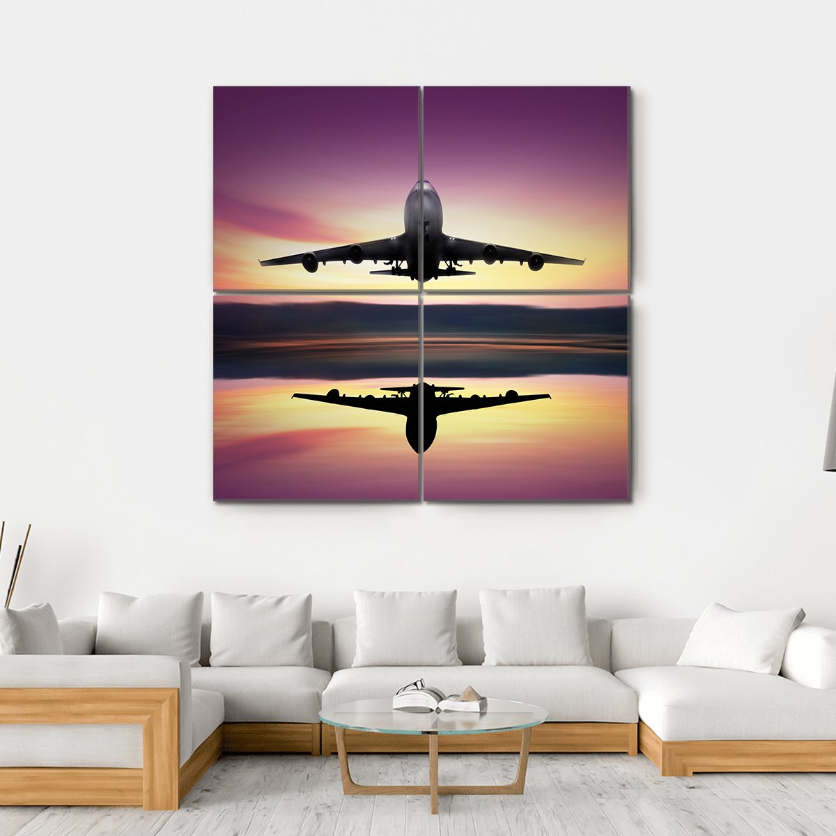 Airplane Flying Above Lake Canvas Wall Art-4 Square-Gallery Wrap-17" x 17"-Tiaracle
