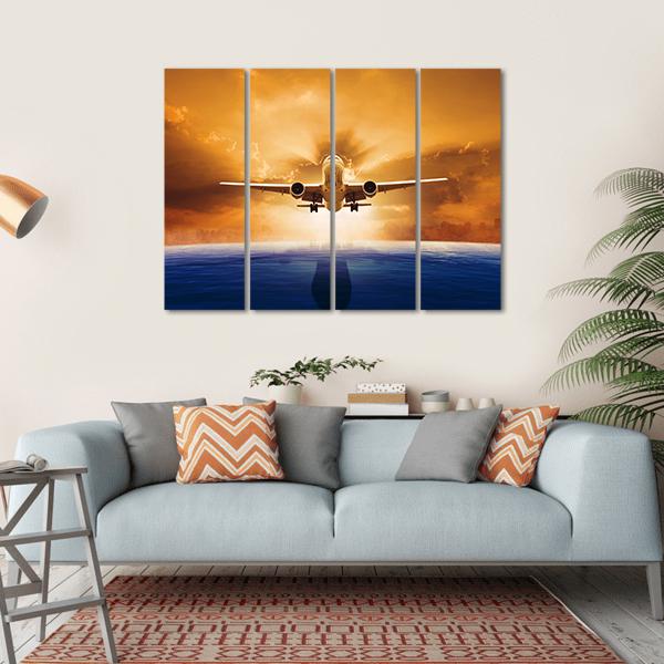 Airplane Flying Above Ocean Canvas Wall Art-4 Horizontal-Gallery Wrap-34" x 24"-Tiaracle