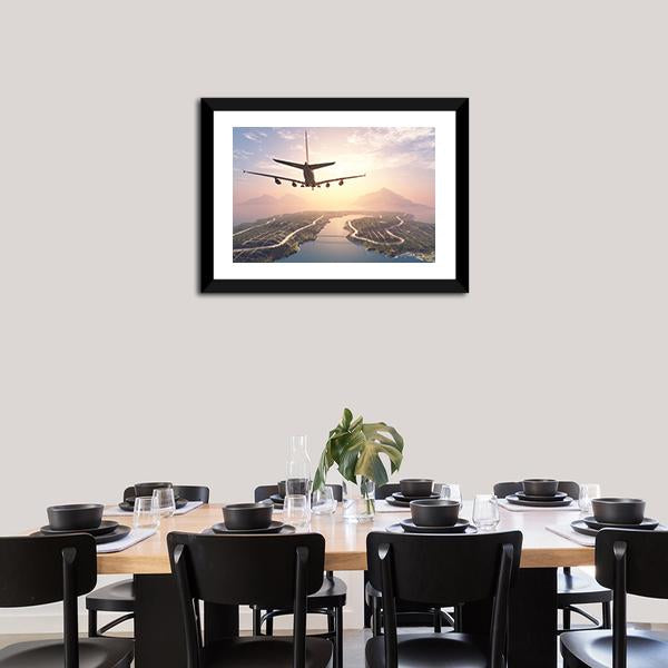 Airplane Landing On Island Canvas Wall Art-5 Horizontal-Gallery Wrap-22" x 12"-Tiaracle