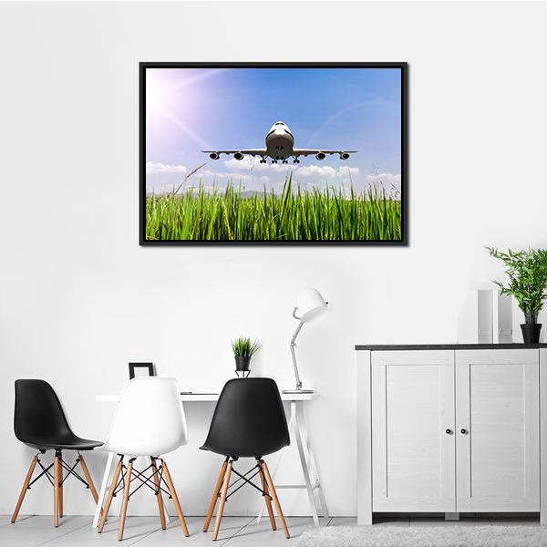 Airplane On Blue Sky Canvas Wall Art-1 Piece-Floating Frame-24" x 16"-Tiaracle