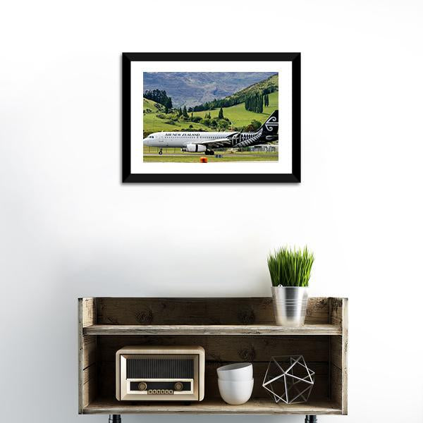Airplane On Queenstown Airport Canvas Wall Art-1 Piece-Framed Print-20" x 16"-Tiaracle