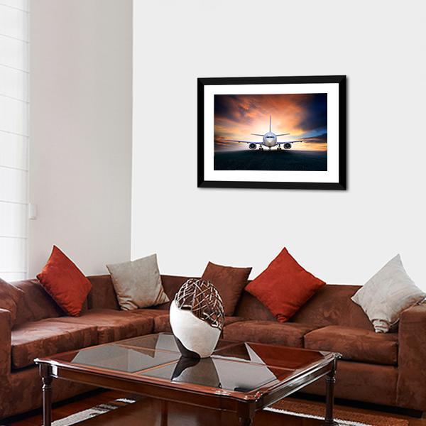 Airplane On Runway Canvas Wall Art-3 Horizontal-Gallery Wrap-25" x 16"-Tiaracle
