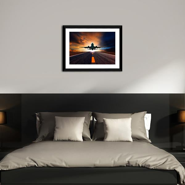 Airplane Taking Off From A Runway Canvas Wall Art-3 Horizontal-Gallery Wrap-37" x 24"-Tiaracle