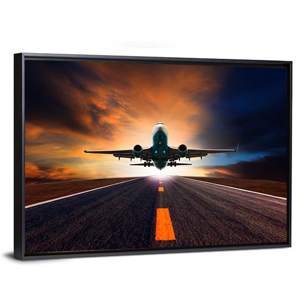 Airplane Taking Off From A Runway Canvas Wall Art-3 Horizontal-Gallery Wrap-37" x 24"-Tiaracle