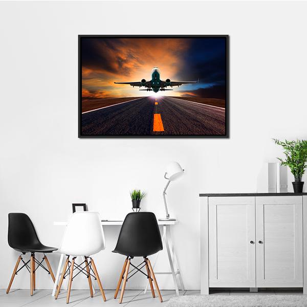 Airplane Taking Off From A Runway Canvas Wall Art-3 Horizontal-Gallery Wrap-37" x 24"-Tiaracle