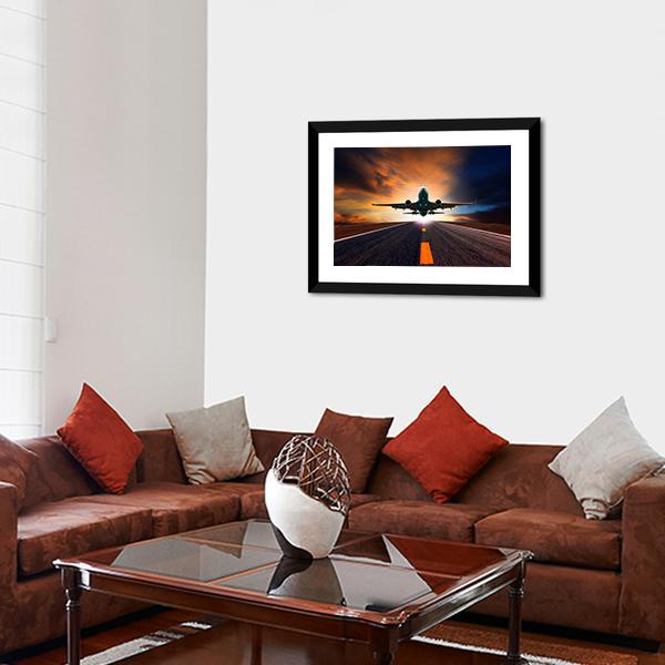Airplane Taking Off From A Runway Canvas Wall Art-3 Horizontal-Gallery Wrap-37" x 24"-Tiaracle