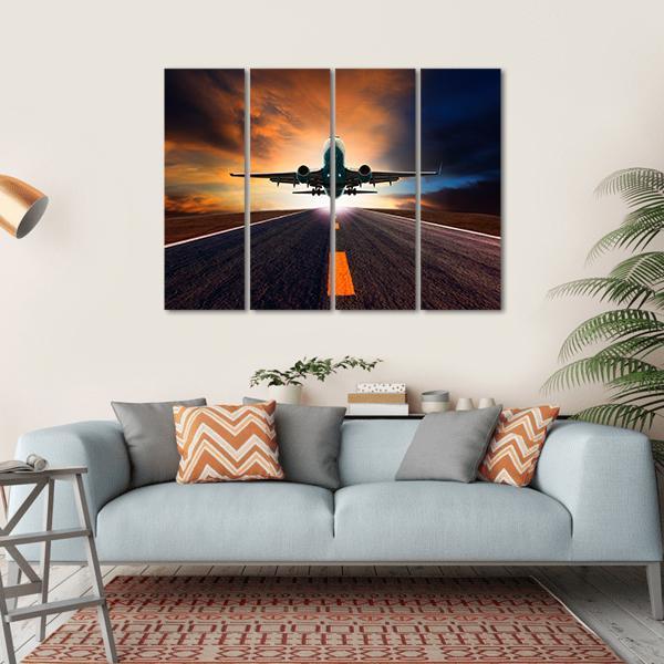 Airplane Taking Off From A Runway Canvas Wall Art-4 Horizontal-Gallery Wrap-34" x 24"-Tiaracle