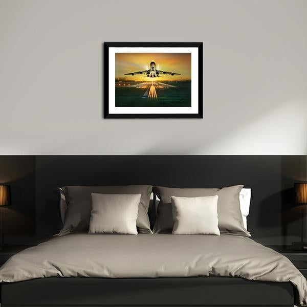Airplane Taking Off From Runway Canvas Wall Art-3 Horizontal-Gallery Wrap-25" x 16"-Tiaracle