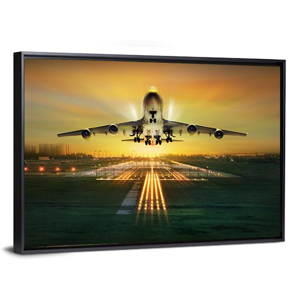 Airplane Taking Off From Runway Canvas Wall Art-3 Horizontal-Gallery Wrap-25" x 16"-Tiaracle