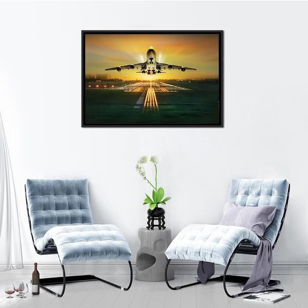 Airplane Taking Off From Runway Canvas Wall Art-3 Horizontal-Gallery Wrap-25" x 16"-Tiaracle