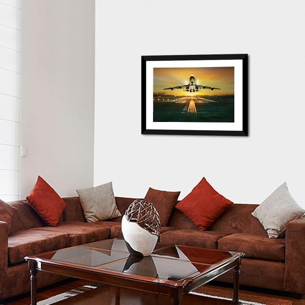 Airplane Taking Off From Runway Canvas Wall Art-3 Horizontal-Gallery Wrap-25" x 16"-Tiaracle