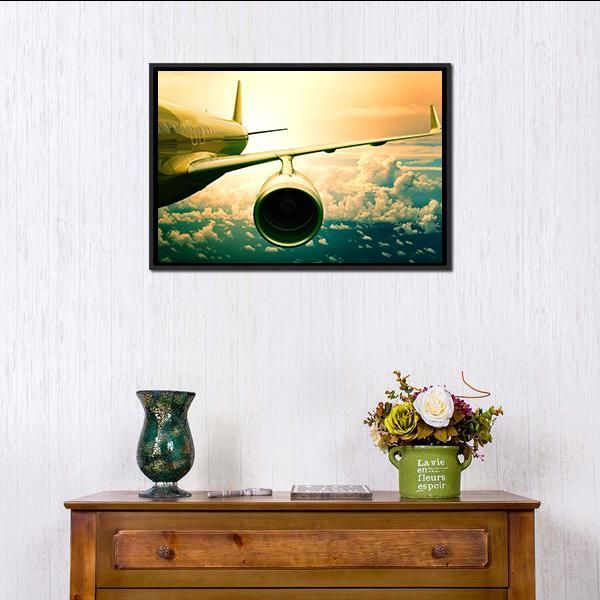 Airplane Wings Flying Above Clouds Canvas Wall Art-3 Horizontal-Gallery Wrap-25" x 16"-Tiaracle