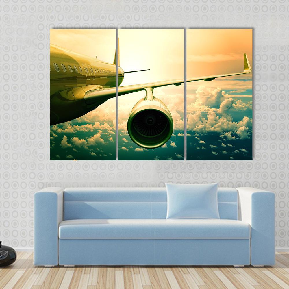 Airplane Wings Flying Above Clouds Canvas Wall Art-3 Horizontal-Gallery Wrap-37" x 24"-Tiaracle
