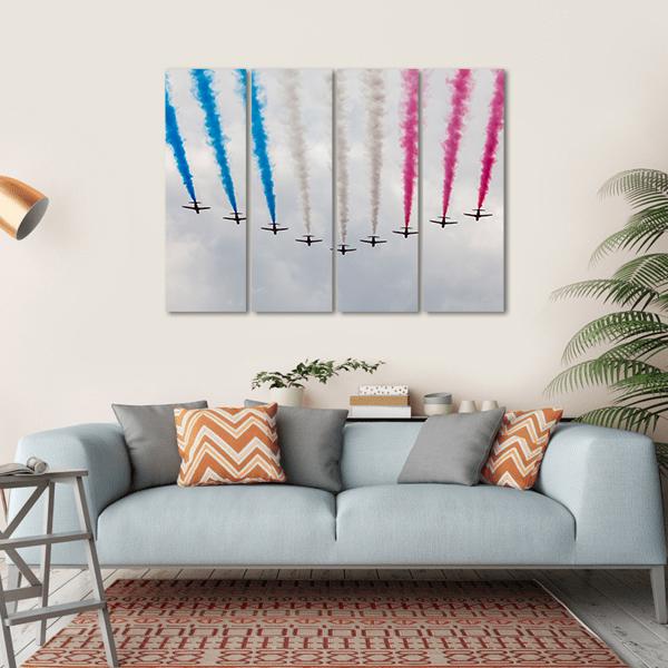 Airplanes Colorful Air Show Canvas Wall Art-4 Horizontal-Gallery Wrap-34" x 24"-Tiaracle