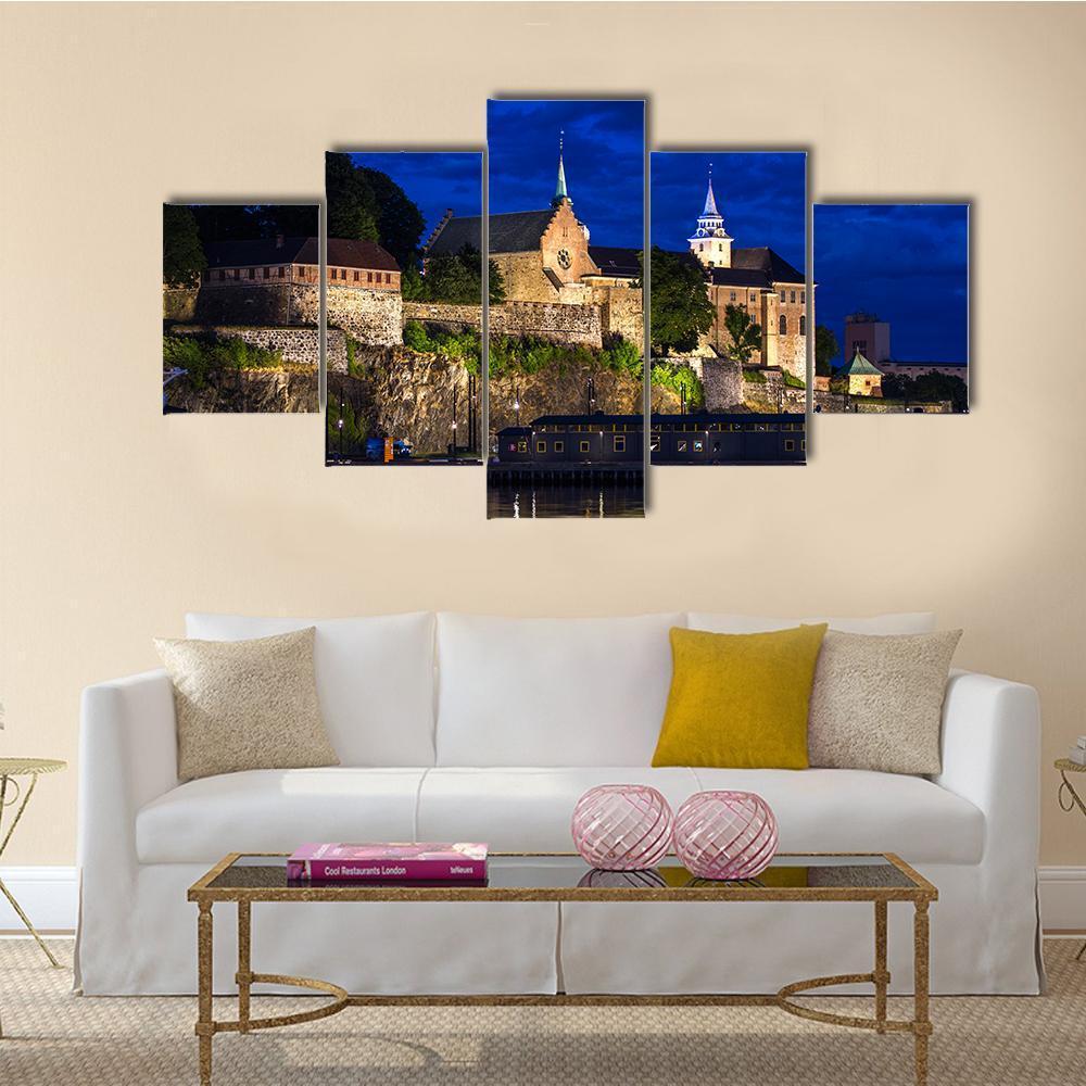 Akershus Fortress And Castle Canvas Wall Art-5 Star-Gallery Wrap-62" x 32"-Tiaracle