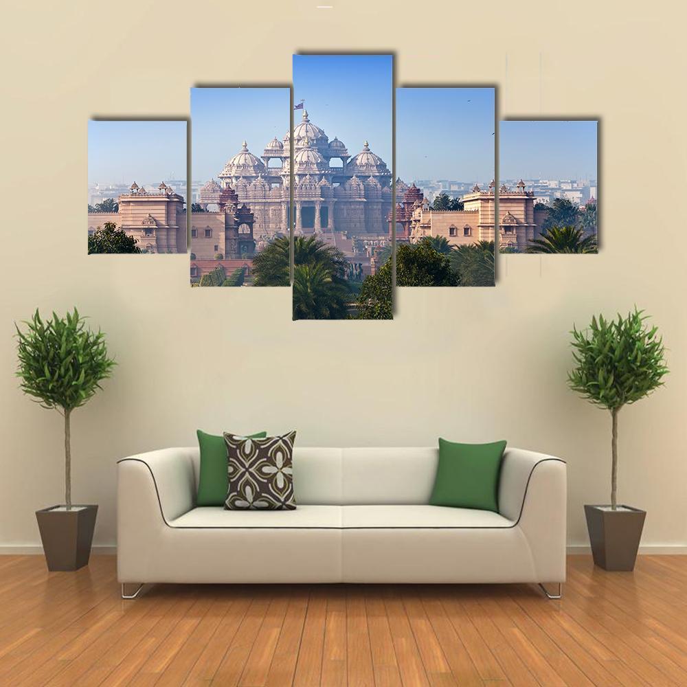 Akshardham Temple Canvas Wall Art-5 Star-Gallery Wrap-62" x 32"-Tiaracle