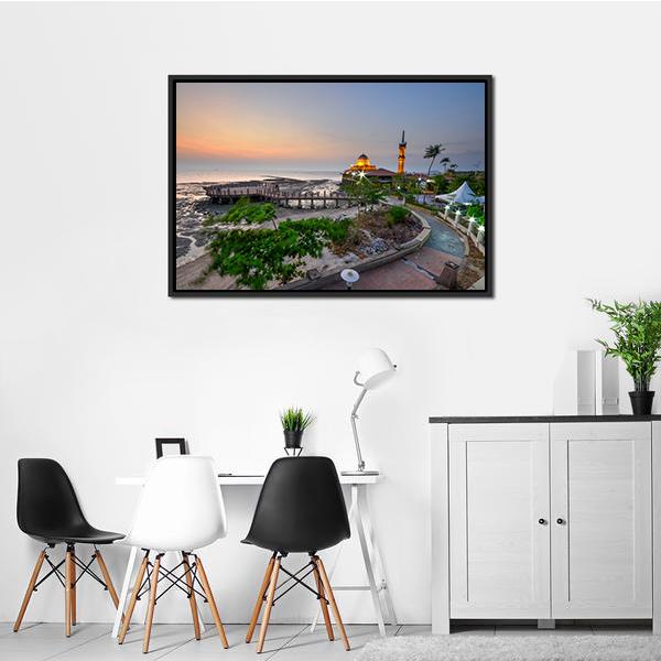 Al-Hussien Mosque At Dusk Canvas Wall Art-1 Piece-Floating Frame-24" x 16"-Tiaracle