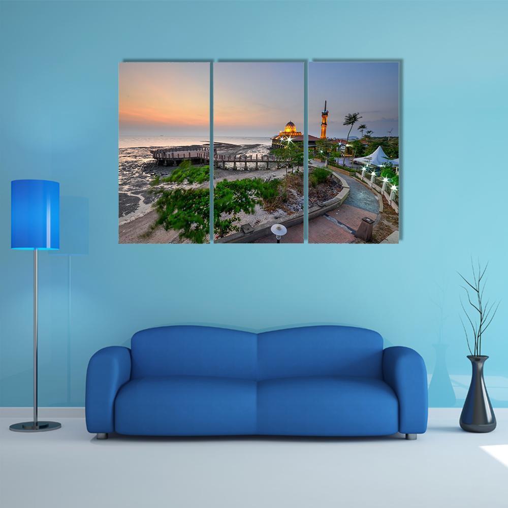 Al-Hussien Mosque At Dusk Canvas Wall Art-3 Horizontal-Gallery Wrap-37" x 24"-Tiaracle