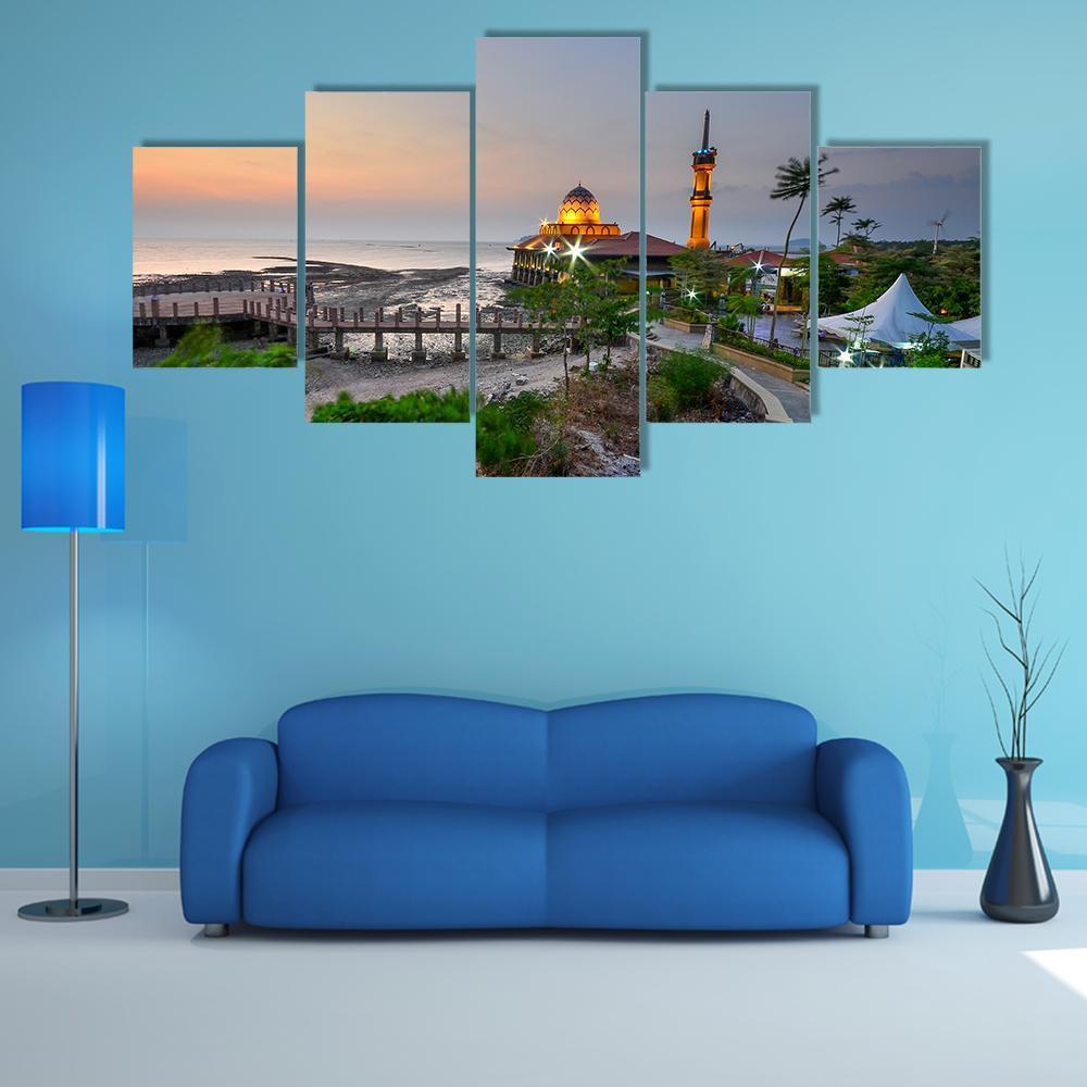 Al-Hussien Mosque At Dusk Canvas Wall Art-5 Star-Gallery Wrap-62" x 32"-Tiaracle