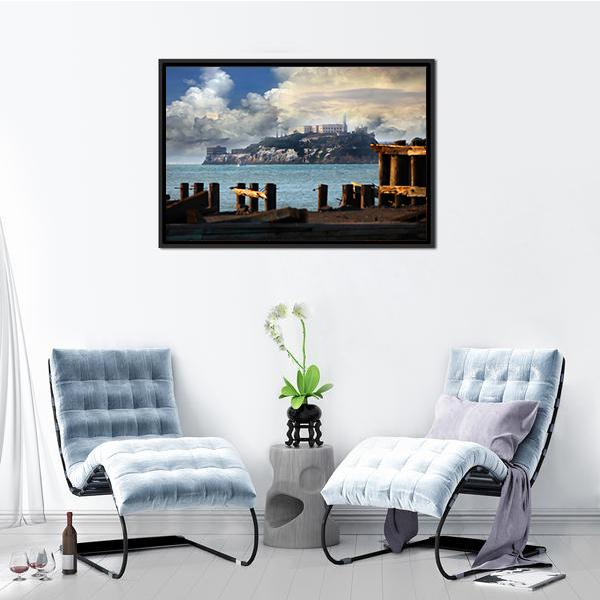 Alcatraz Federal Penitentiary Canvas Wall Art-1 Piece-Floating Frame-24" x 16"-Tiaracle