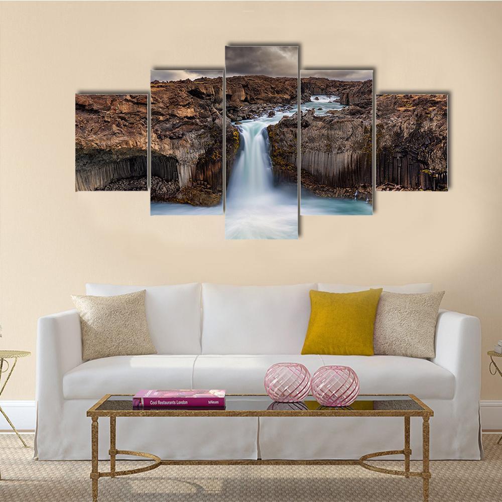 Aldeyjarfoss Fall Canvas Wall Art-5 Star-Gallery Wrap-62" x 32"-Tiaracle