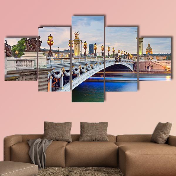 Alexandre III Bridge Located In Paris Canvas Wall Art-5 Star-Gallery Wrap-62" x 32"-Tiaracle