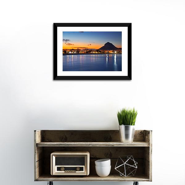 Alicante Javea Beach Cityscape Night Canvas Wall Art-1 Piece-Framed Print-20" x 16"-Tiaracle