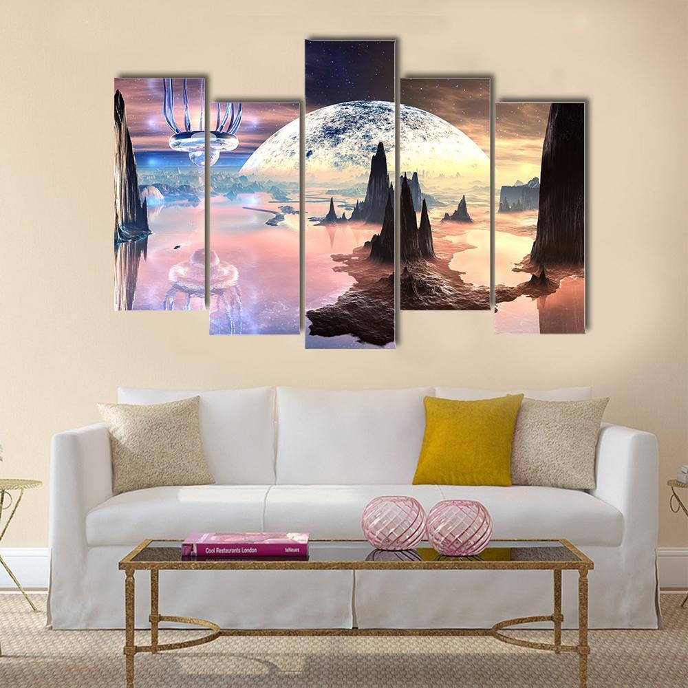 Alien Creature On Distant Planet Canvas Wall Art-5 Pop-Gallery Wrap-47" x 32"-Tiaracle