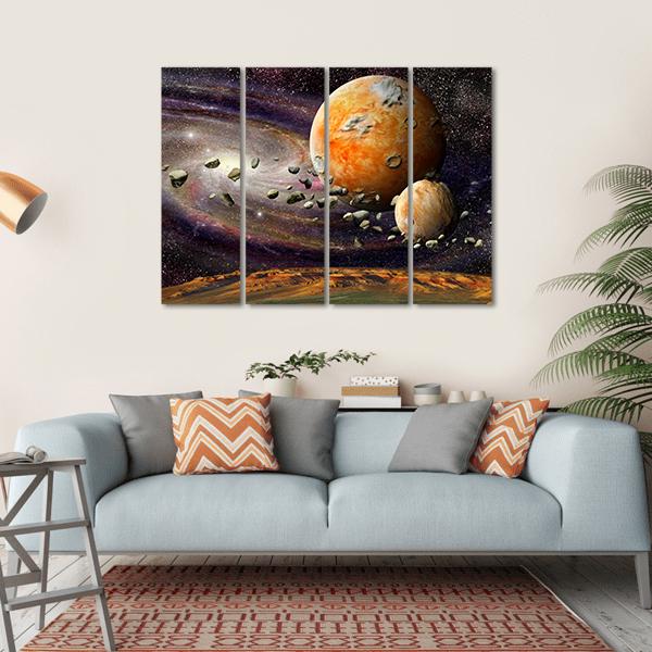 Alien Planet & Asteroid Belt Canvas Wall Art-4 Horizontal-Gallery Wrap-34" x 24"-Tiaracle