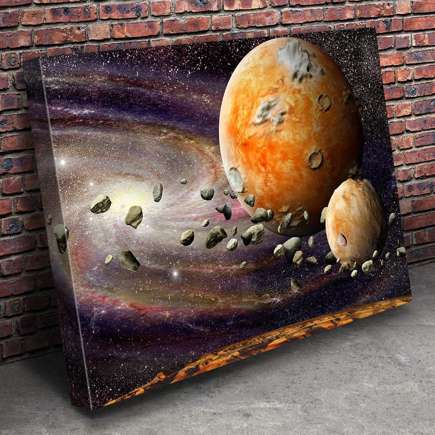 Alien Planet & Asteroid Belt Canvas Wall Art-3 Horizontal-Gallery Wrap-25" x 16"-Tiaracle