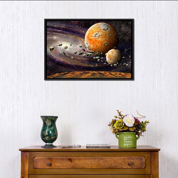 Alien Planet & Asteroid Belt Canvas Wall Art-1 Piece-Floating Frame-24" x 16"-Tiaracle