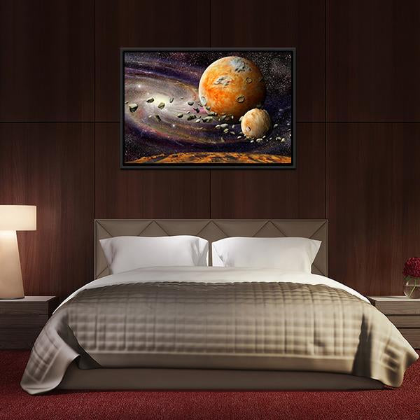 Alien Planet & Asteroid Belt Canvas Wall Art-3 Horizontal-Gallery Wrap-25" x 16"-Tiaracle