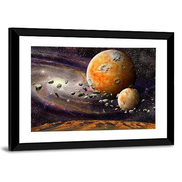 Alien Planet & Asteroid Belt Canvas Wall Art-3 Horizontal-Gallery Wrap-25" x 16"-Tiaracle