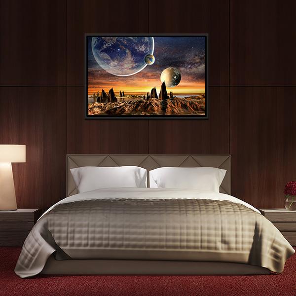 Alien Planet With Lake Canvas Wall Art-5 Horizontal-Gallery Wrap-22" x 12"-Tiaracle