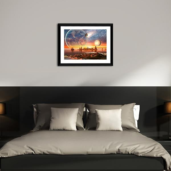 Alien Planet With Mountains Canvas Wall Art-3 Horizontal-Gallery Wrap-25" x 16"-Tiaracle