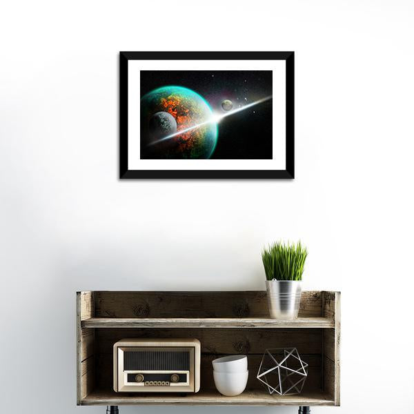 Alien Planet With Rings Canvas Wall Art-1 Piece-Framed Print-20" x 16"-Tiaracle