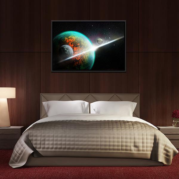 Alien Planet With Rings Canvas Wall Art-3 Horizontal-Gallery Wrap-25" x 16"-Tiaracle
