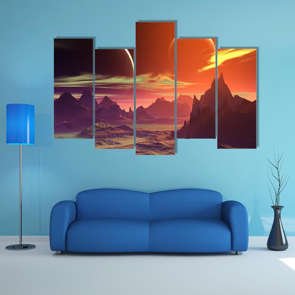 Alien Planet With Rocks Canvas Wall Art-5 Pop-Gallery Wrap-47" x 32"-Tiaracle