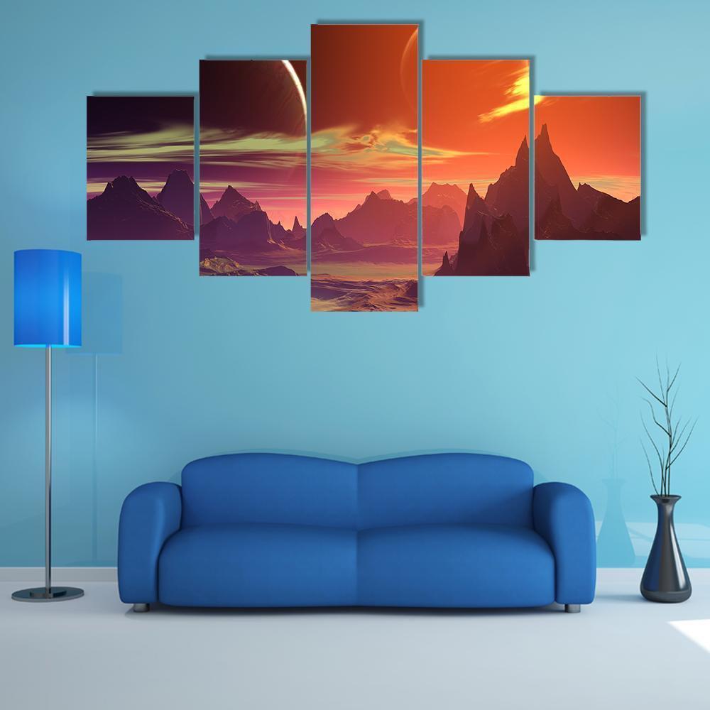 Alien Planet With Rocks Canvas Wall Art-5 Star-Gallery Wrap-62" x 32"-Tiaracle