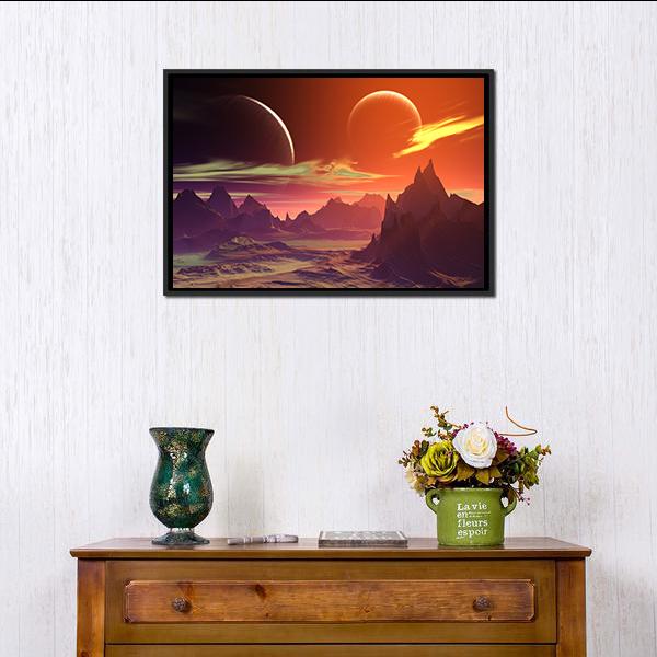 Alien Planet With Rocks Canvas Wall Art-1 Piece-Floating Frame-24" x 16"-Tiaracle