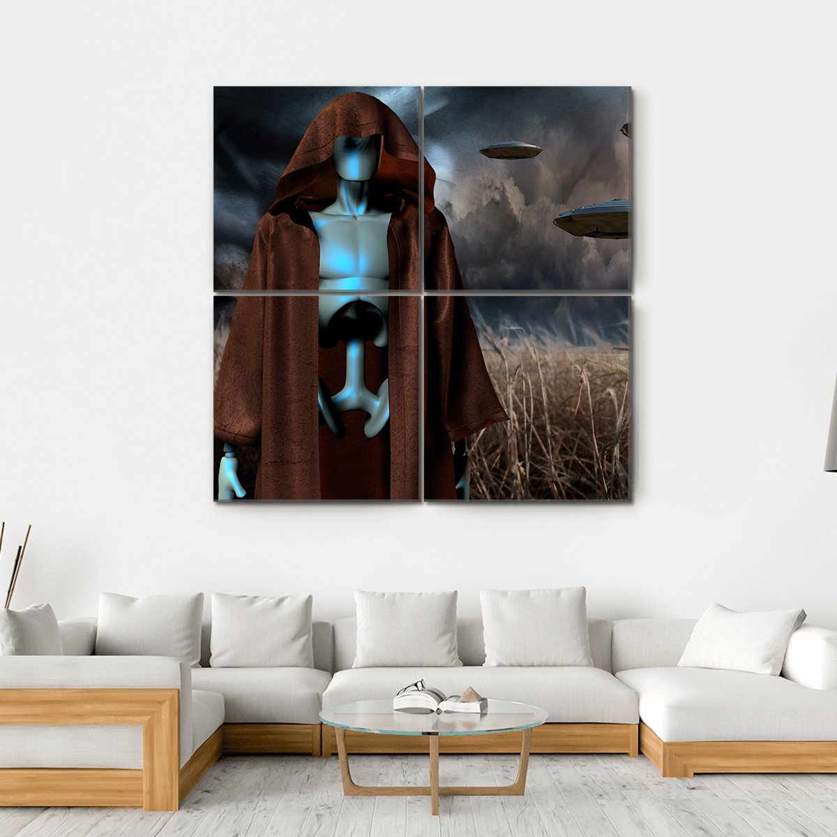 Alien Robot In Field Canvas Wall Art-4 Square-Gallery Wrap-17" x 17"-Tiaracle