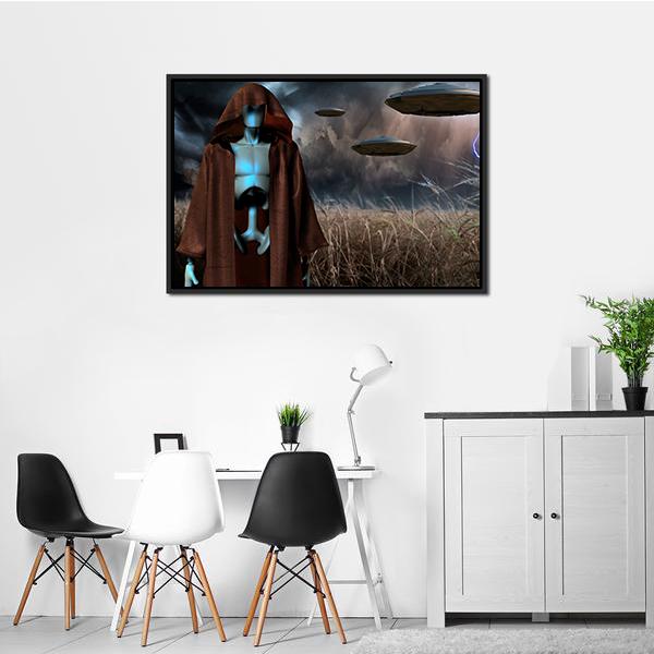 Alien Robot In Field Panoramic Canvas Wall Art-1 Piece-36" x 12"-Tiaracle