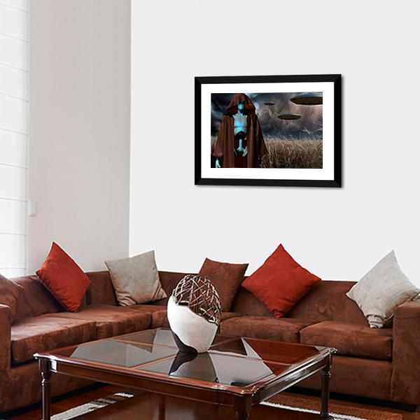 Alien Robot In Field Panoramic Canvas Wall Art-1 Piece-36" x 12"-Tiaracle