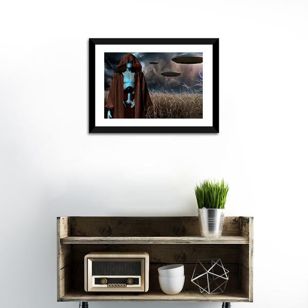 Alien Robot In Field Panoramic Canvas Wall Art-1 Piece-36" x 12"-Tiaracle
