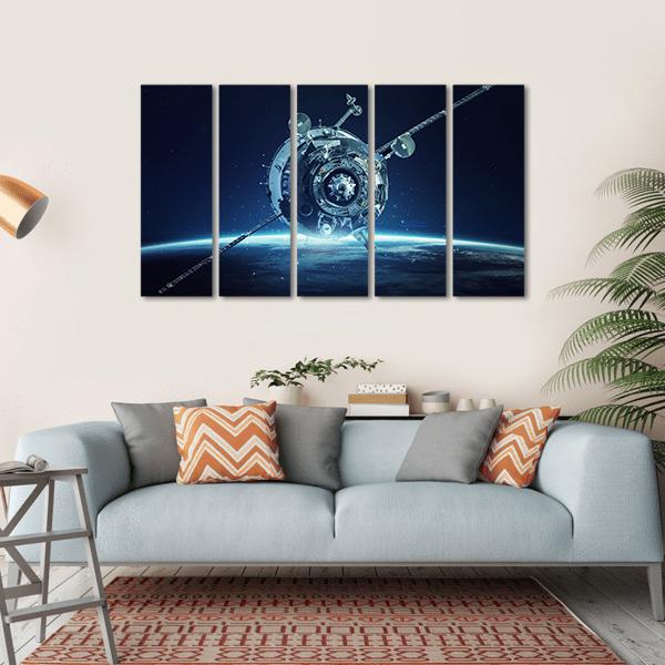 Alien Spaceship In Deep Space Canvas Wall Art-5 Horizontal-Gallery Wrap-22" x 12"-Tiaracle