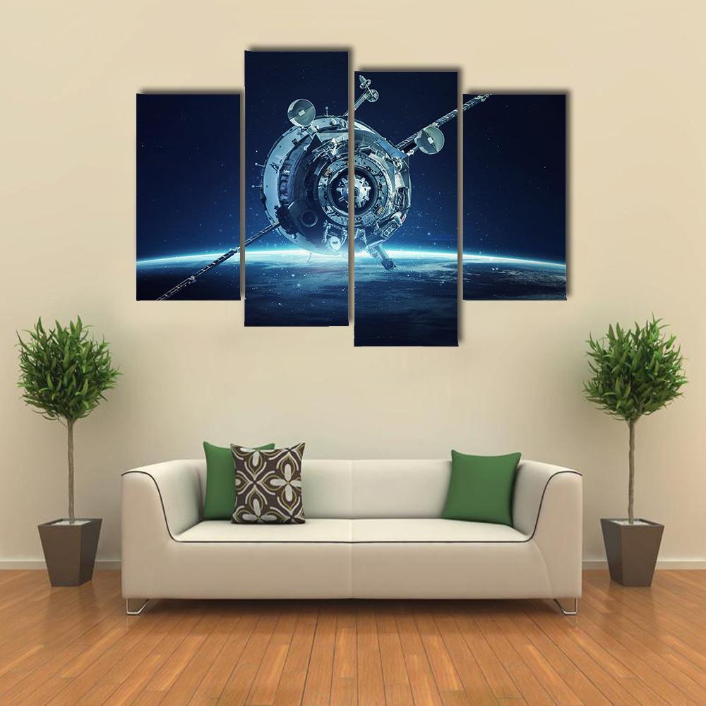 Alien Spaceship In Deep Space Canvas Wall Art-4 Pop-Gallery Wrap-50" x 32"-Tiaracle