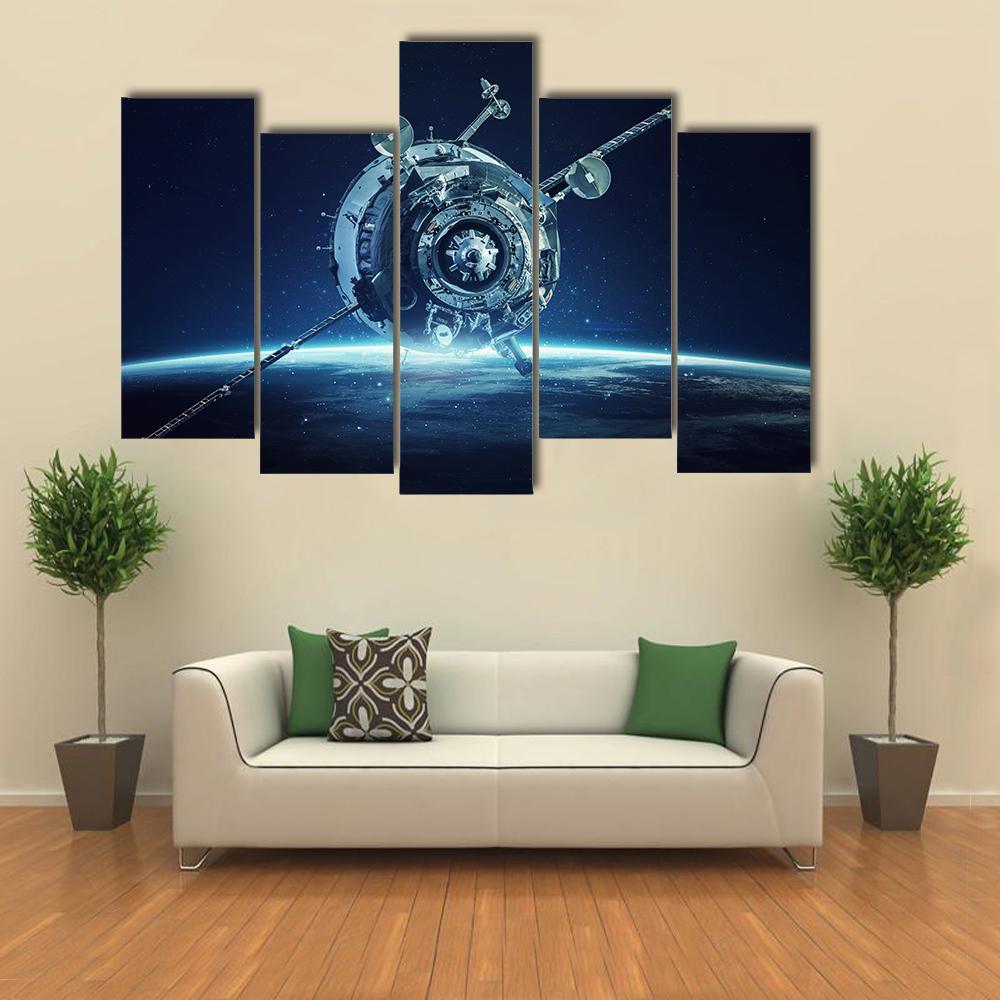 Alien Spaceship In Deep Space Canvas Wall Art-5 Pop-Gallery Wrap-47" x 32"-Tiaracle